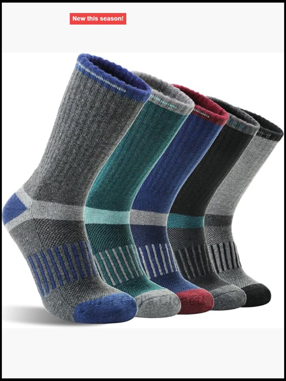 5 Pairs Merino Wool Hiking Socks Warm Thermal Cushioned Moisture Wicking